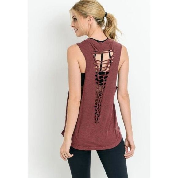 Mono B Tops - New Cutout Strap Ladder Back Muscle Tee